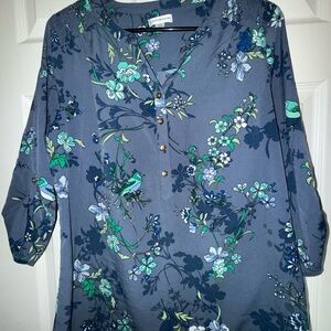 Croft & Barrow Blue Floral Blouse sz L